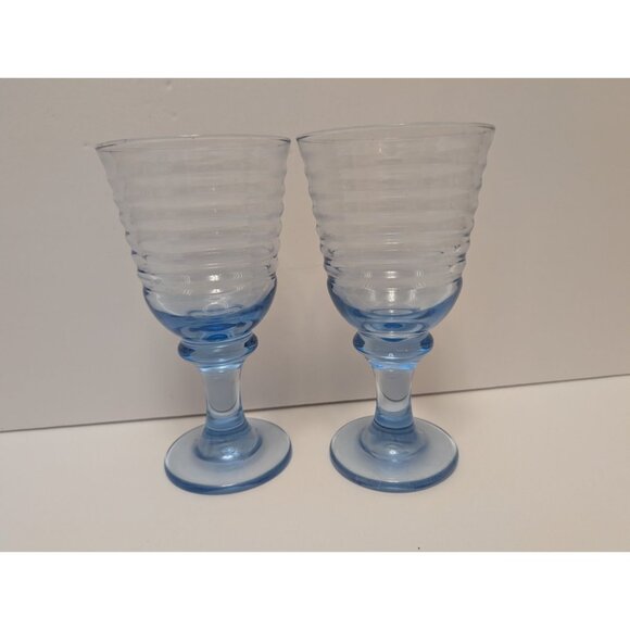 Vintage Libbey Sirrus Blue Ribbed Glass Goblets Set Of 2 - Picture 1 of 7